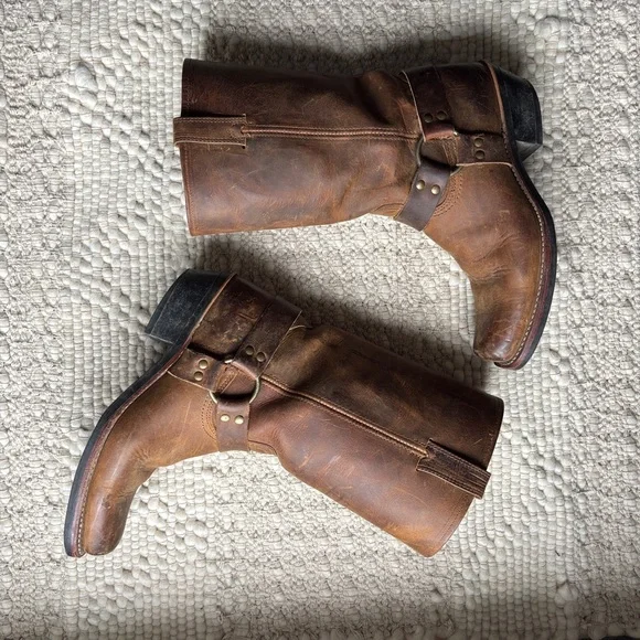frye harness 12R tan brown distressed leather biker moto boots sz 11 - Picture 11 of 14